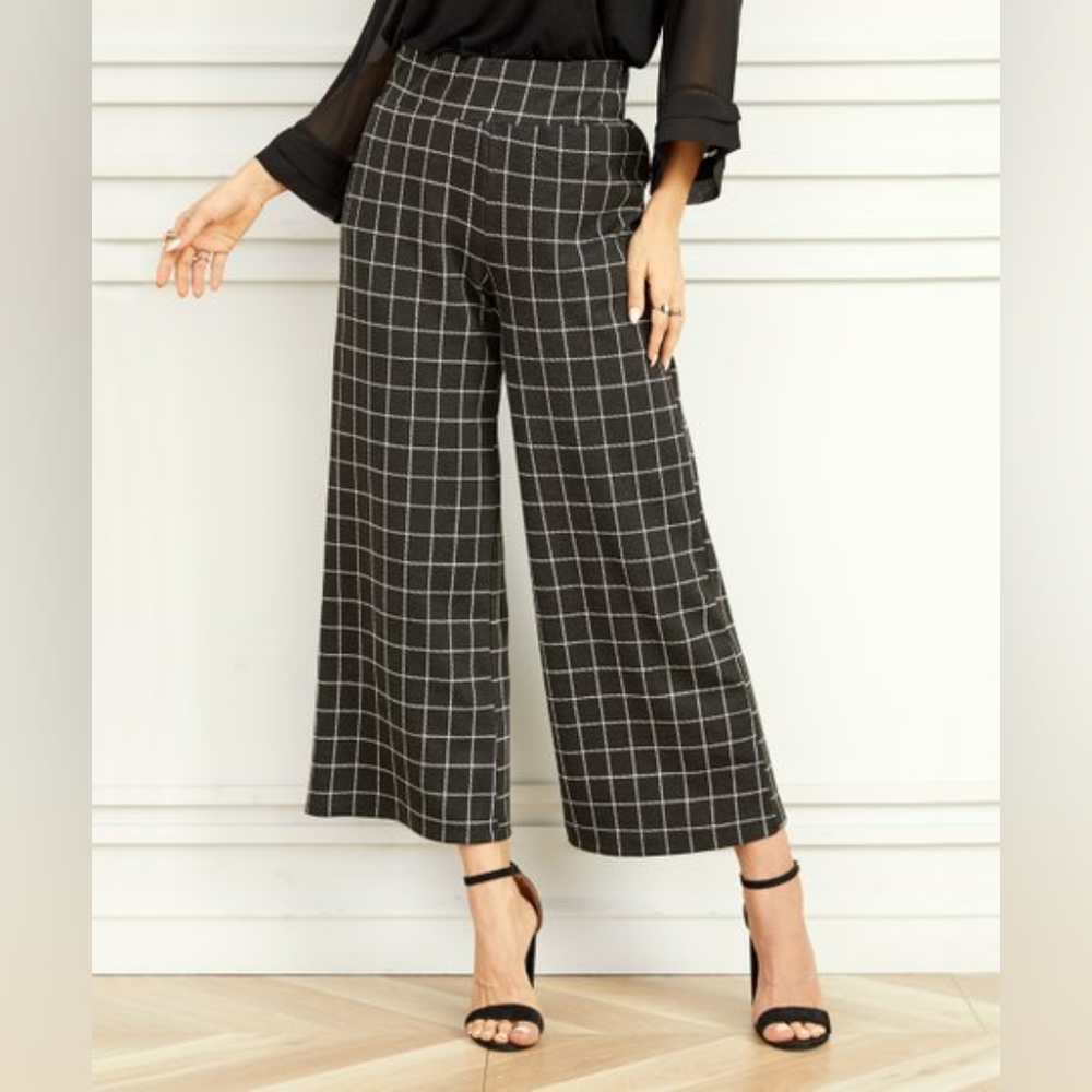 Black & White Windowpane Wide Leg Crop Pants